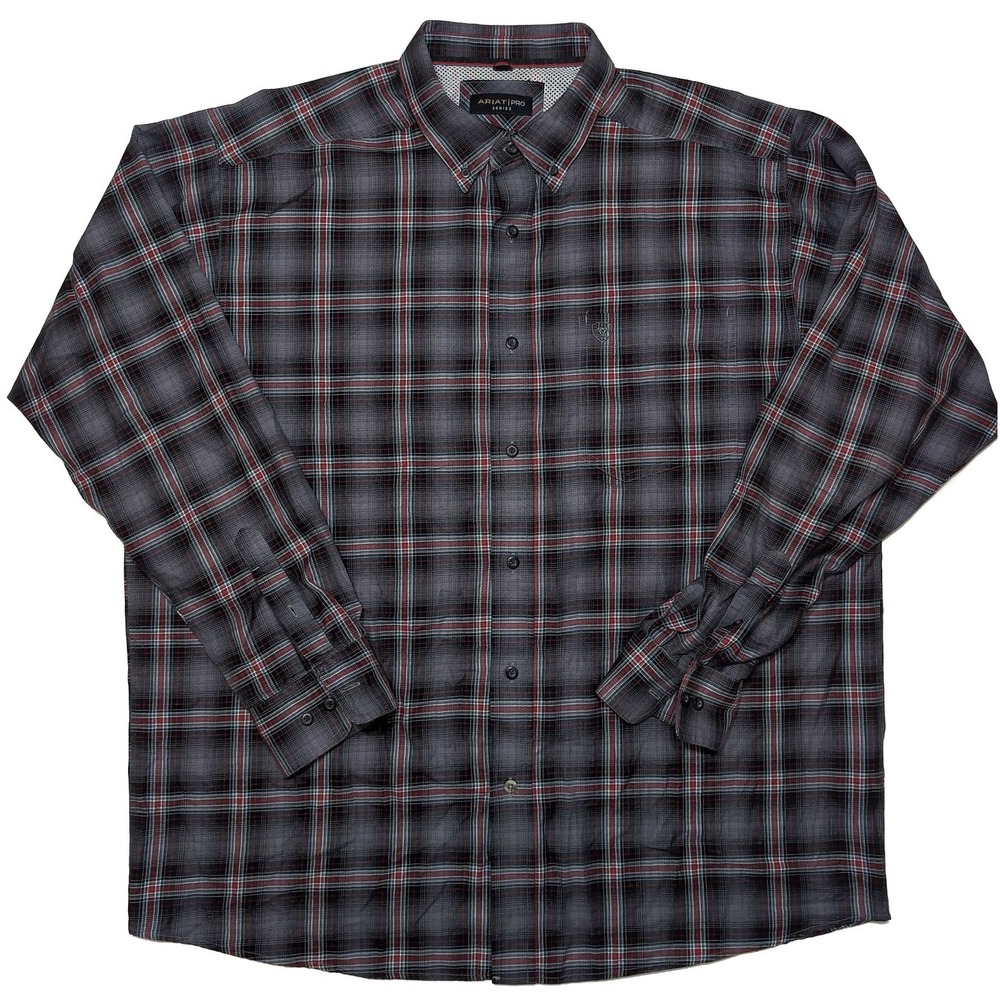 ARIAT Pro Series Newton Shirt Mens XL Grey Plaid Excellent Button Down 10047333